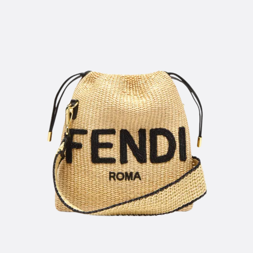 FENDI SACK SMALL GEWEBTE STROHTASCHE IN BEIGE