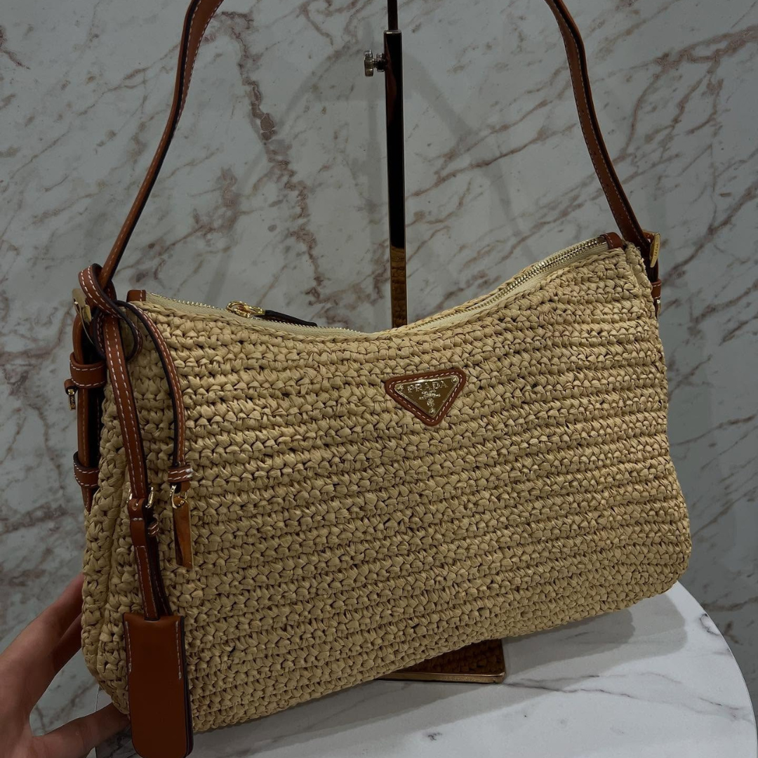 PRADA – AIMÉE TASCHE AUS HÄKELARBEIT UND LEDER (GROSS)