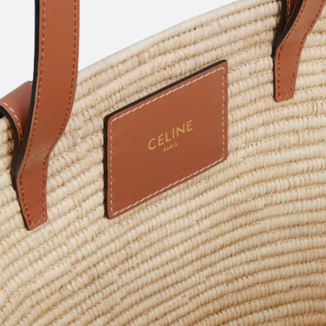 CELINE KLASSISCHER PANIER-KORB IN KLEIN MIT GEFLOCHTENEM TRIOMPHE AUS RAFFIA UND KALBSLEDER